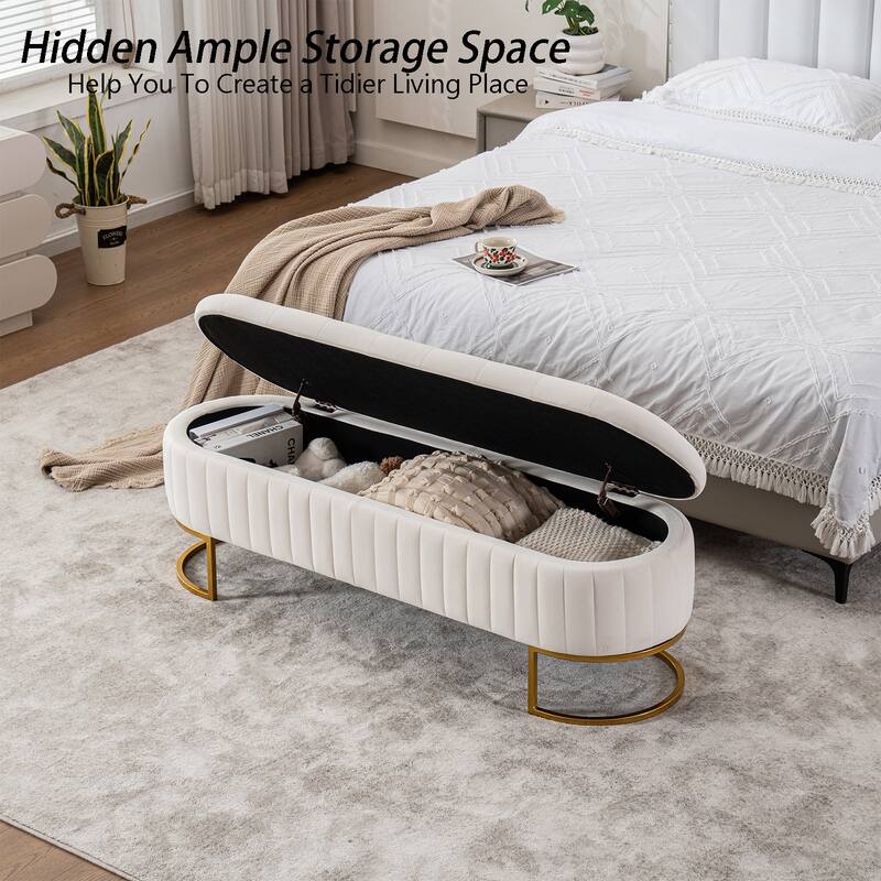 Velvet Storage Bench for Bedroom