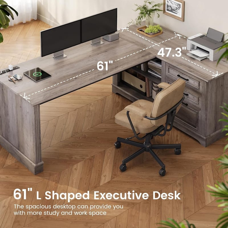 Executive L Shaped Desk Office Desk Drawers Storage Drawers Cabinet