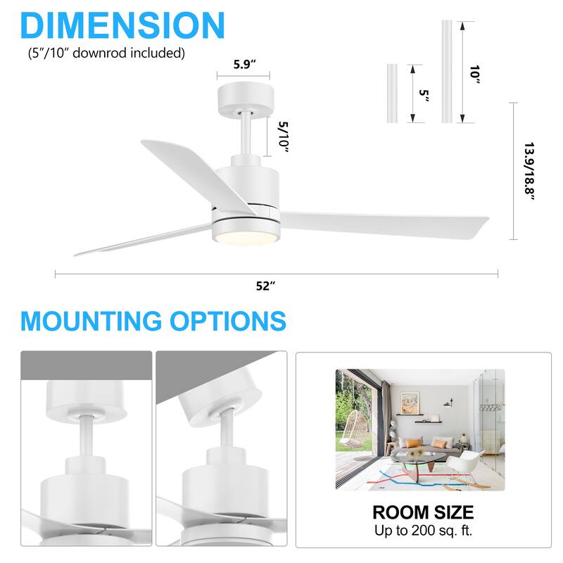 52-In LED Black/White/Gold Ceiling Fan with Light and Remote Control