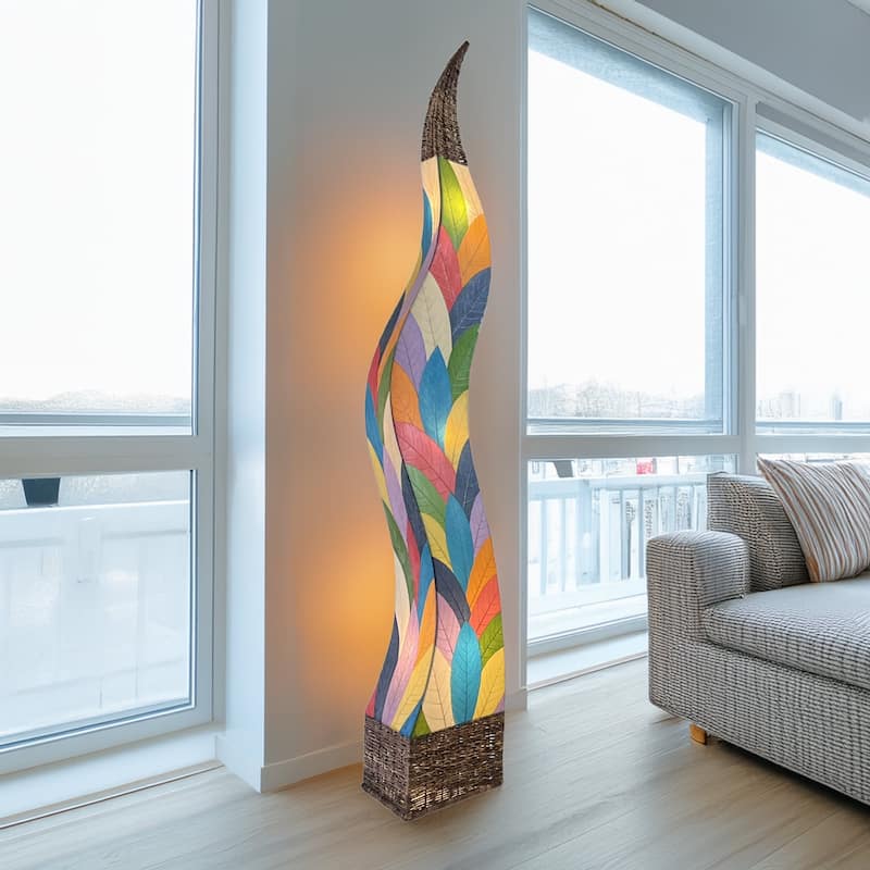 Eangee Handmade Flame Giant Lamp, Cocoa Leaves Shade, 13 x 13 x 72 in. - 13 x 13 x 72