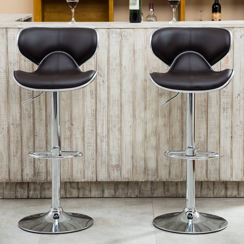Modern Set of 2 Swivel Bar Stools with Leather Seat, Chrome Base, Height Adjustable, for Kitchen Island Dining Room