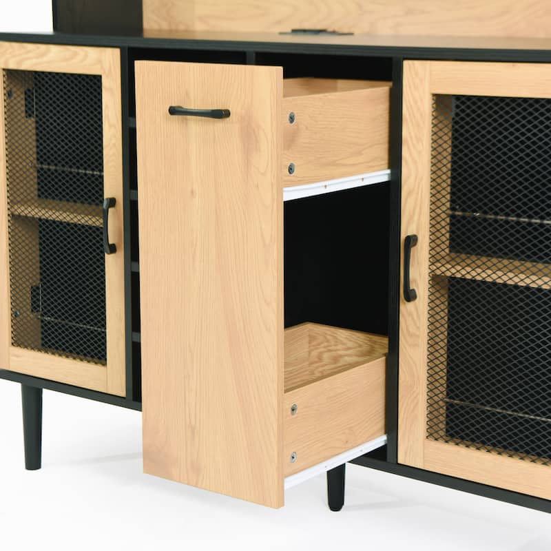 59" H Buffet Sideboard Cabinet with Storage Door & Power Outlet, Farmhouse Coffee Bar Cabinet with Wine Rack, Kitchen Pantry