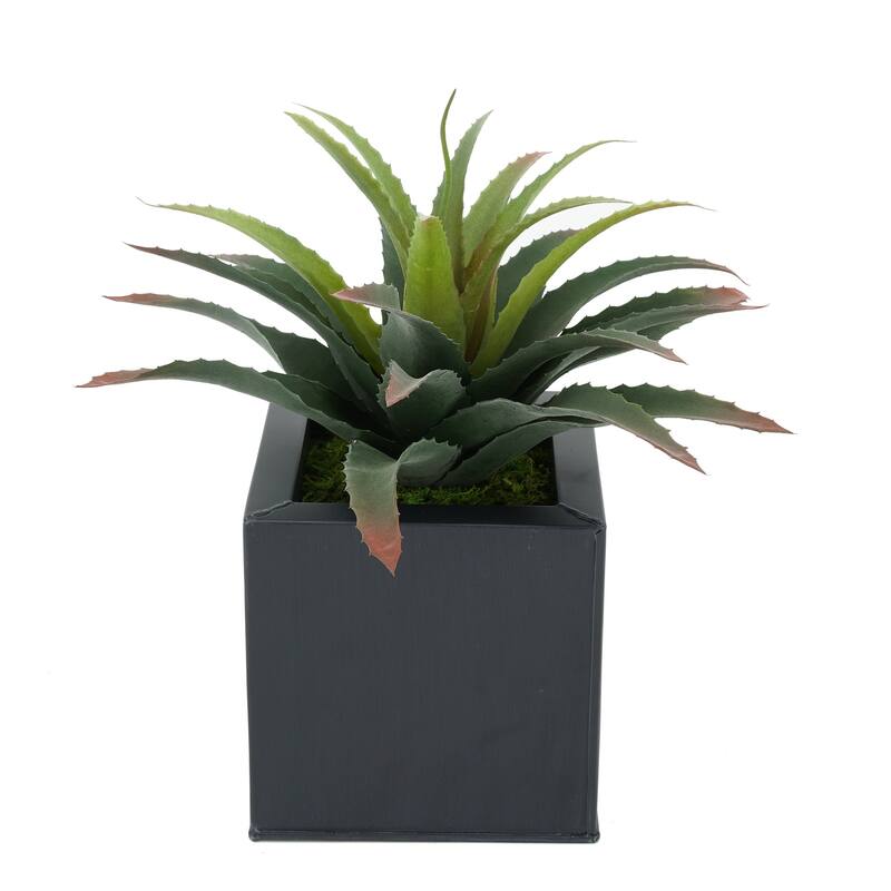 Faux Star Succulent in Square Zinc Planter