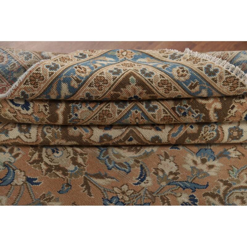 Traditional Mashad Vintage Persian Rug Handmade Orange Wool Carpet - 9'4" x 13'3"