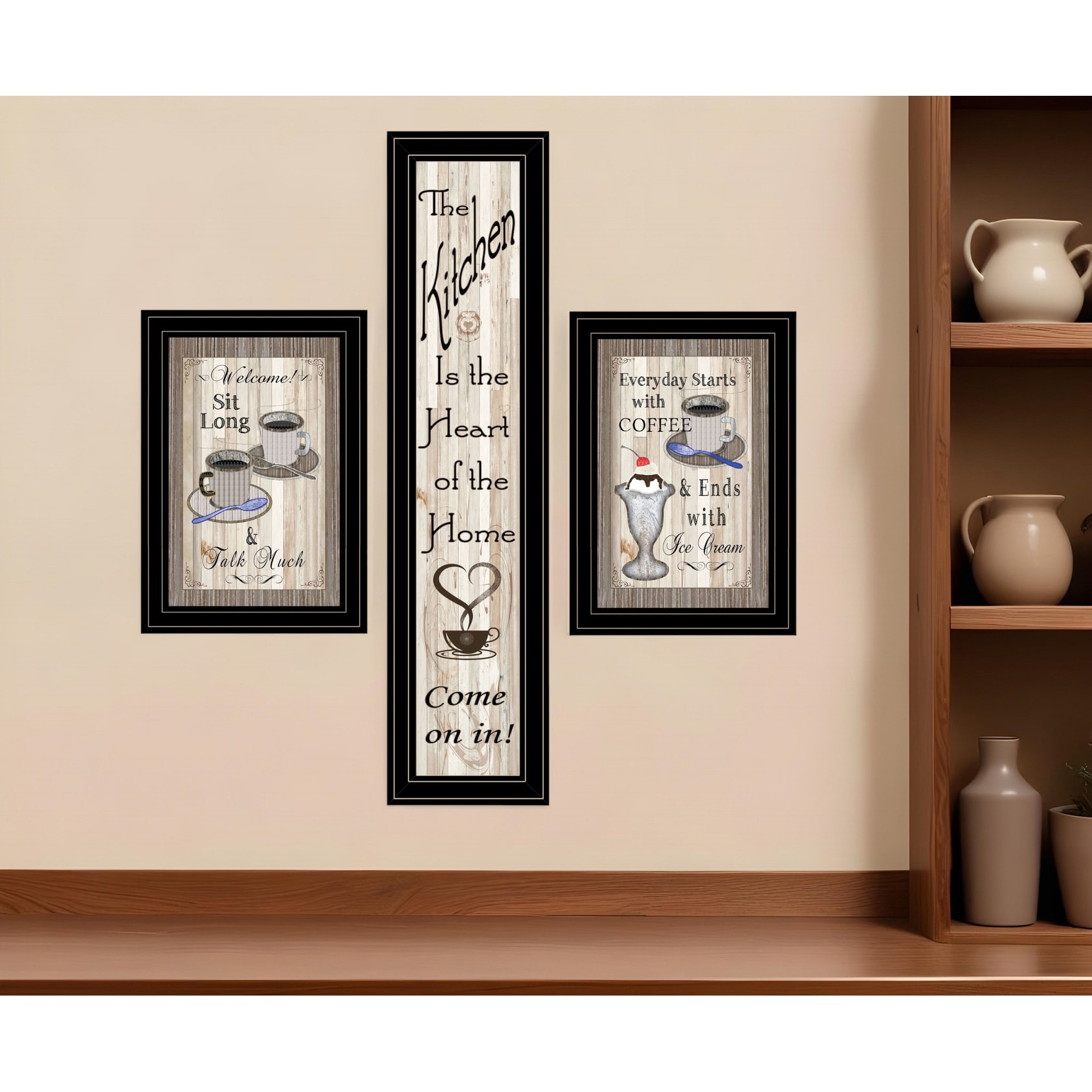 HomeRoots Set Of Three Come On In Black Framed Print Kitchen Wall Art