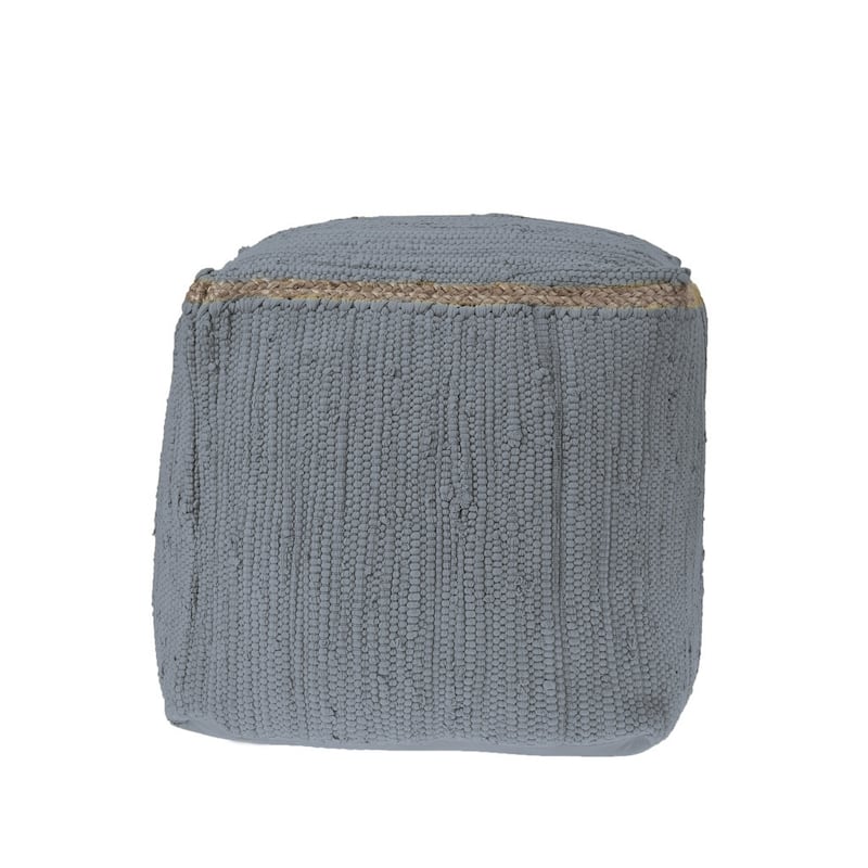 HomeRoots 18" Dark Gray And Natural Cotton And Jute Cube Pouf Ottoman