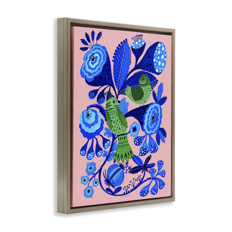Stupell Folk Style Birds in Nature Framed Floater Canvas Wall Art Design By Kay Widdowson