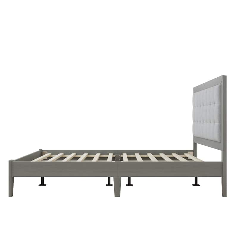 Solid Wood Platform Upholstered Headboard Queen Bed
