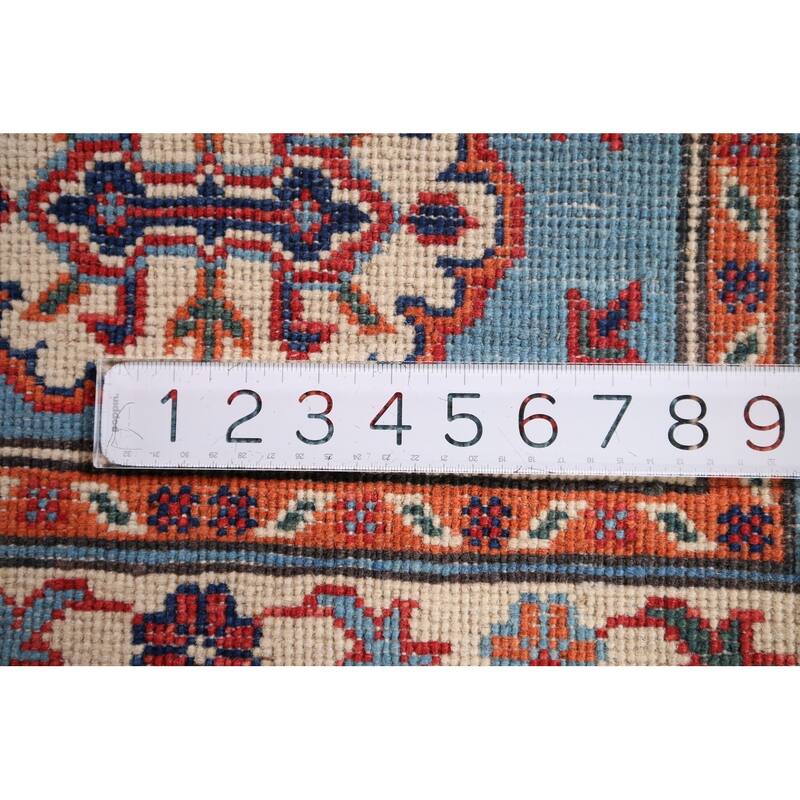 Geometric Blue Kazak Accent Rug Handmade Wool Carpet - 2'0" x 3'1"