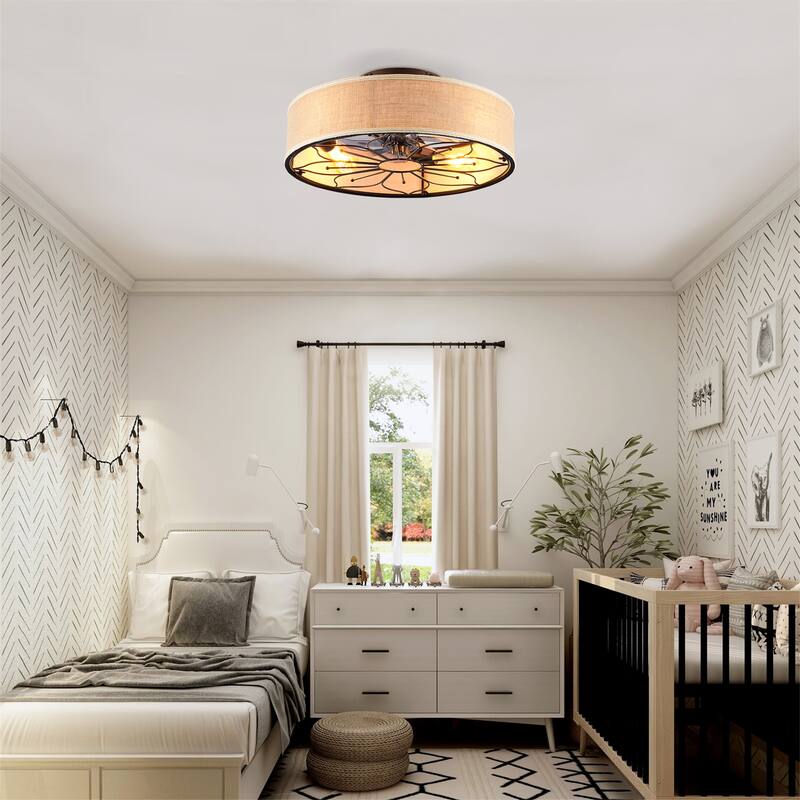 20" Lotus Design Fabric Farmhouse Bladeless Ceiling Fan w/ Remote Contro, NOT Included Bulbs