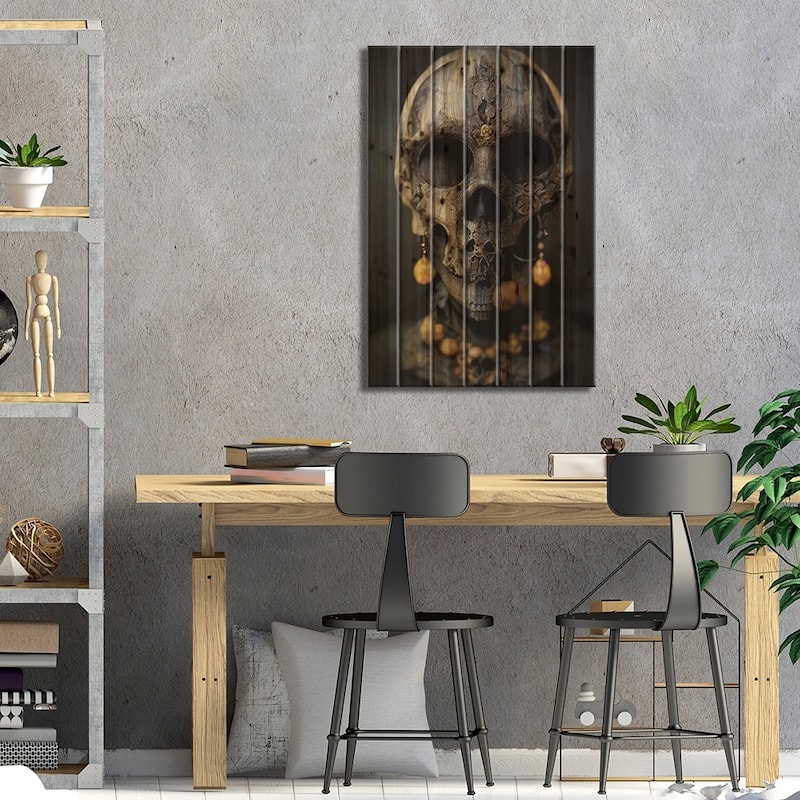 Gold Skull III Print On Wood by Durro Art - Multi-Color
