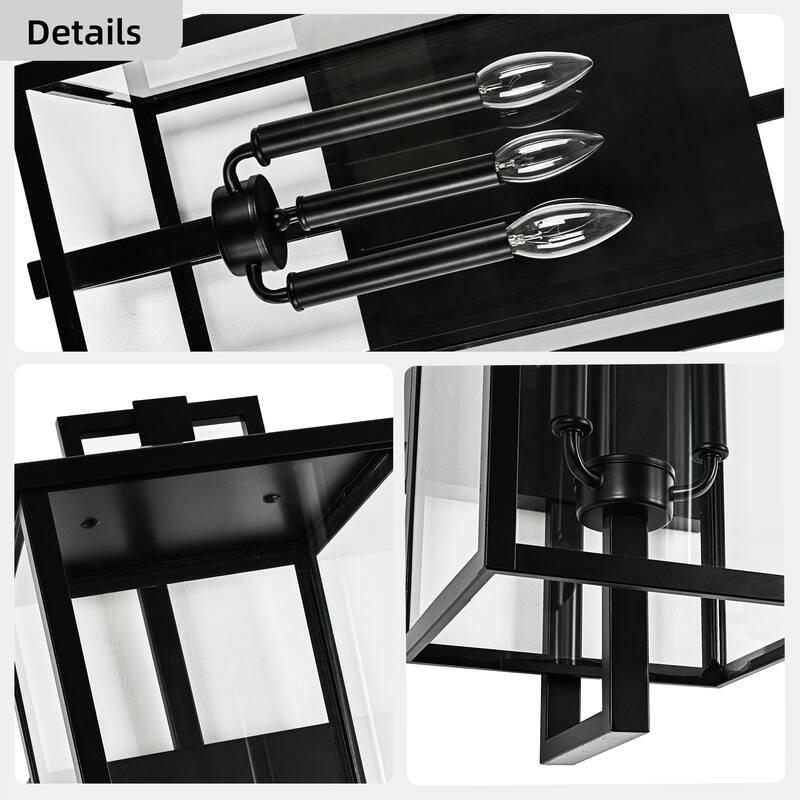 Matte Black Farmhouse Outdoor Wall Lantern Sconce - 3 Variants (16in 1-Light/22in 2-Light/27in 3-Light), Clear Glass, Wet Rated
