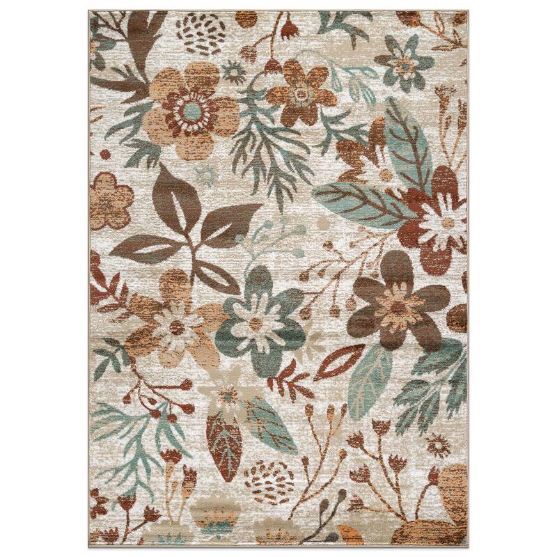 Beige Multi Garden Floral Stylish and Durable Area Rug