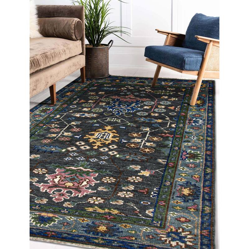 ECARPETGALLERY Hand-knotted Modern Oushak Dark Grey Wool Rug - 5'1 x 7'10