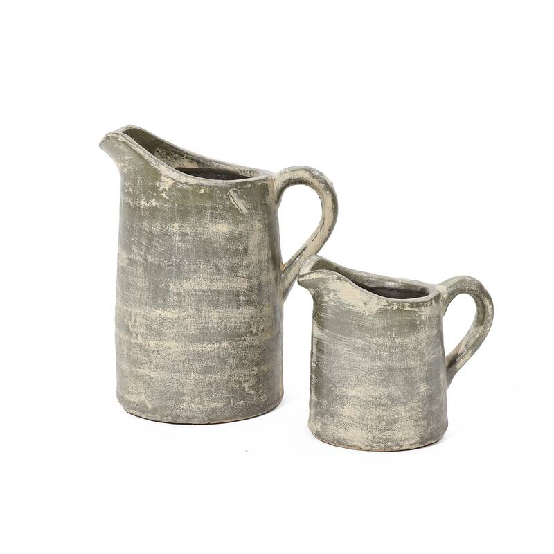 2-Piece Rustic Farmhouse Pitcher Terracotta Vase Set