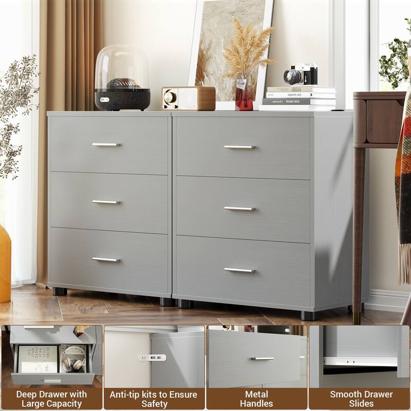 2-Pack Dressers with 6 Storage Drawers, Closet Organizers for Bedroom and Walk-in Closet