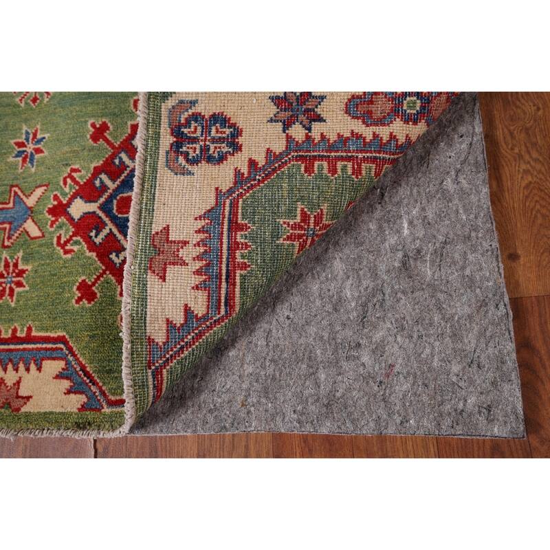 Green Oriental Geometric Kazak Foyer Rug Hand-Knotted Wool Carpet - 2'7" x 4'5"