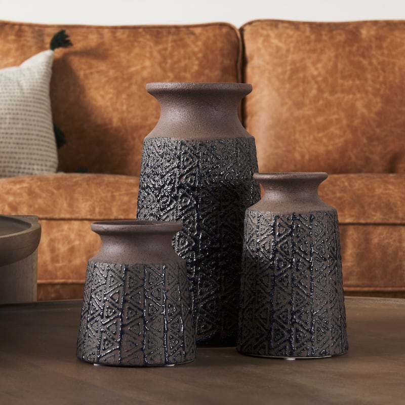 Sefina III Large Brown/Black Patterned Ceramic Vase - 7"W x 7"D x 11"H