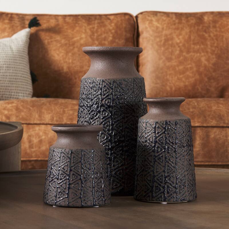 Sefina III Large Brown/Black Patterned Ceramic Vase - 7"W x 7"D x 11"H