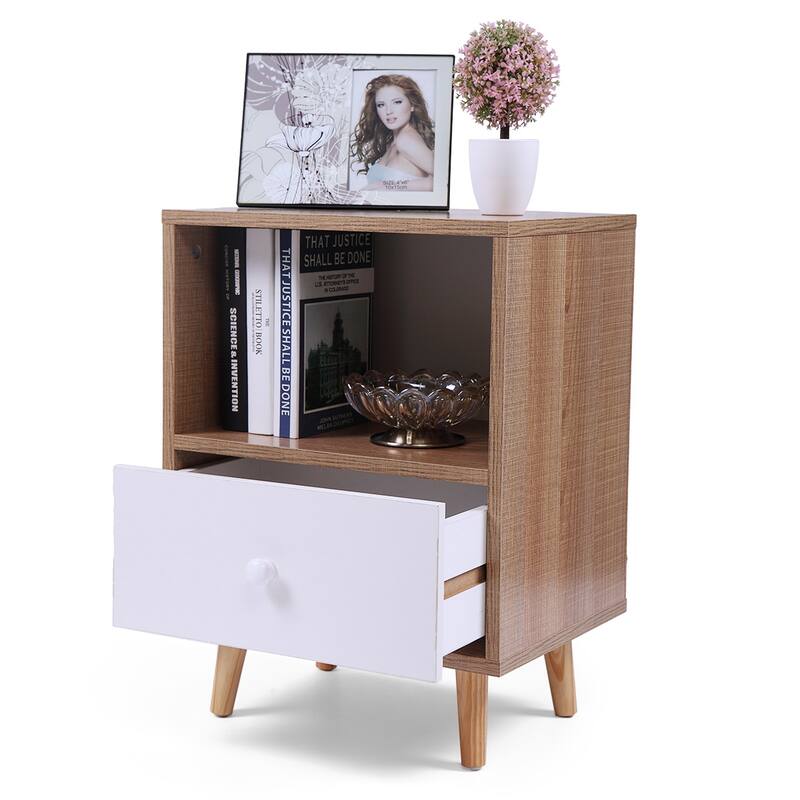 Modern Nightstand with Drawer and Shelf, Mid-Century Design, Durable and Stylish for Bedroom or Living Room