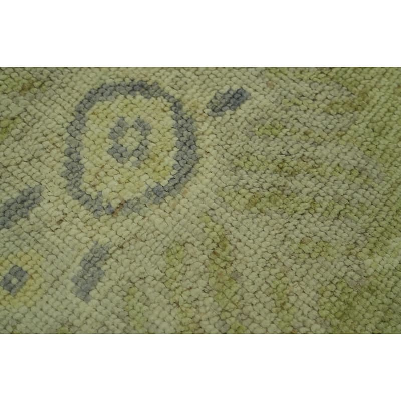 Handmade Green Oushak Vegetable Dye Area Rug, Floral Geometric Carpet - 10' 2'' X 7' 11''