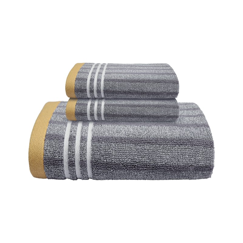 3 Piece Cotton Striped Bath Towel Set - Grey