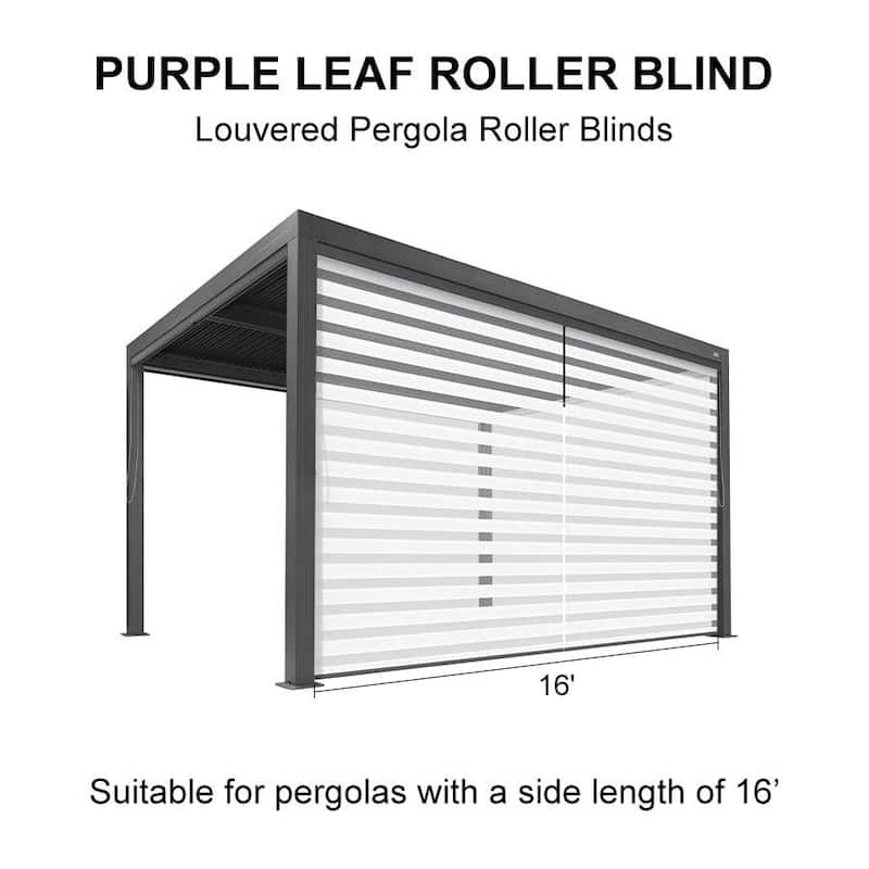 PURPLE LEAF Grey Louvered Pergola Accessories Roller Blinds, Strip Light and Shutter Wall(Pergola Not Included) - 16' - Roller Blinds Only