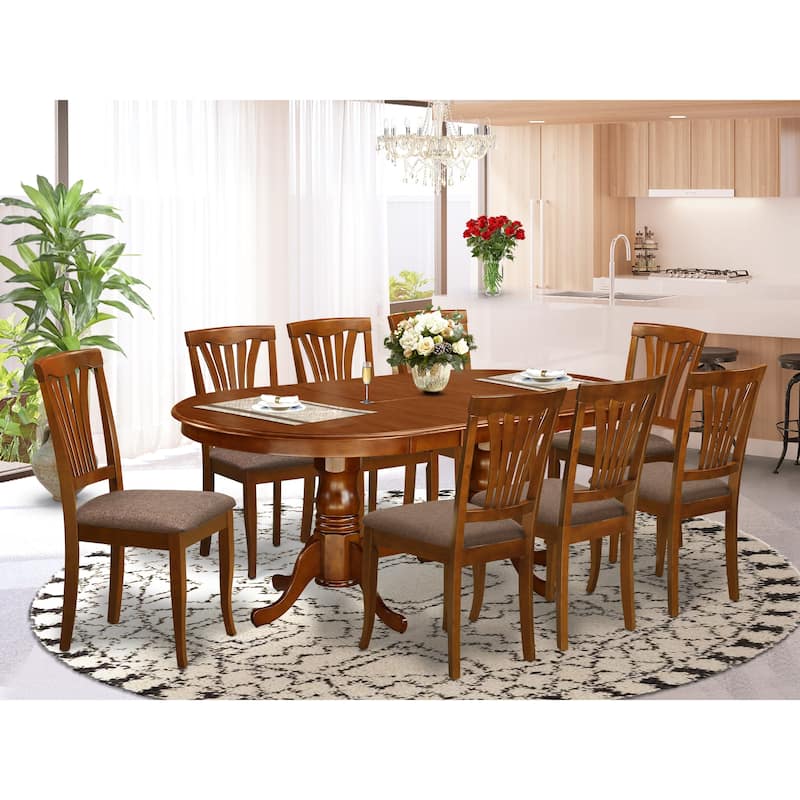 East West Furniture Dining Table Set Includes an Oval Room Table with Butterfly Leaf and Dining Chairs (Chair Seat Type Options) - PLAV9-SBR-C