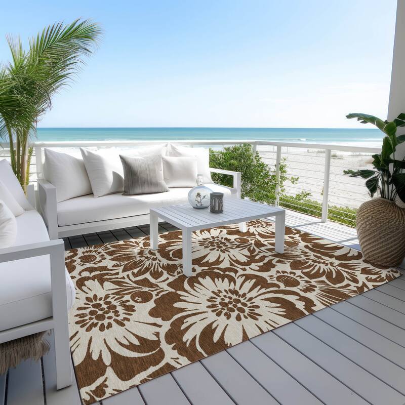 Machine Washable Indoor/ Outdoor Whimsy Floral Chantille Rug