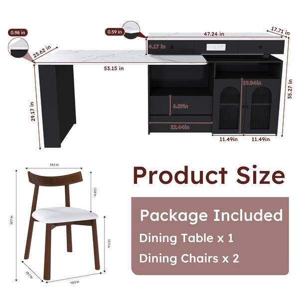 Extendable Kitchen Island Set with 2 Solid Wood Chairs - Bed Bath ...
