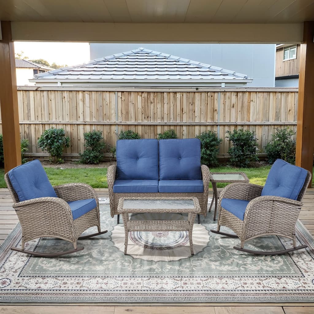 Gymojoy Outdoor Wicker Patio Furniture Loveseat Glider & Chair Set Weather-Resistant