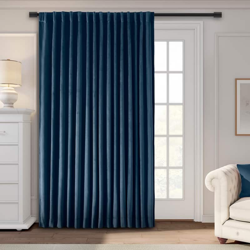 Premium Velvet Blackout Liner Rod Pocket w Back Tab Curtain Double Wide Patio Panel - 100"W x 84"L - Blue