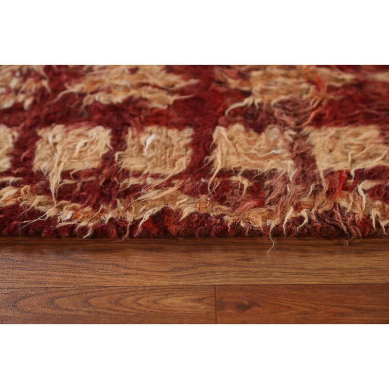 Hand Knotted Oriental 100% Wool Carpet Modern Tribal Red Moroccan Area Rug - 8' 0'' X 5' 7''