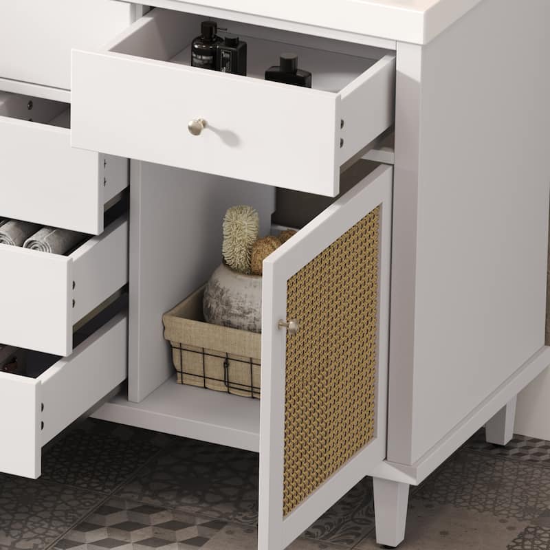 Christopher Knight Home - Emery 60" Bathroom Vanity with SMC Sink, Natural Finish for Modern Large Storage Cabinet