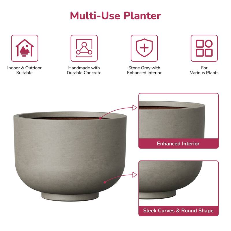 Concrete Planter / Pot Lightweight Planter Bowl with Drainage Holes