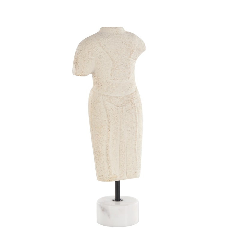 Cream Paper Mache Distressed or Antique Greek Inspired Statue People Decorative Sculpture with White Marble Base