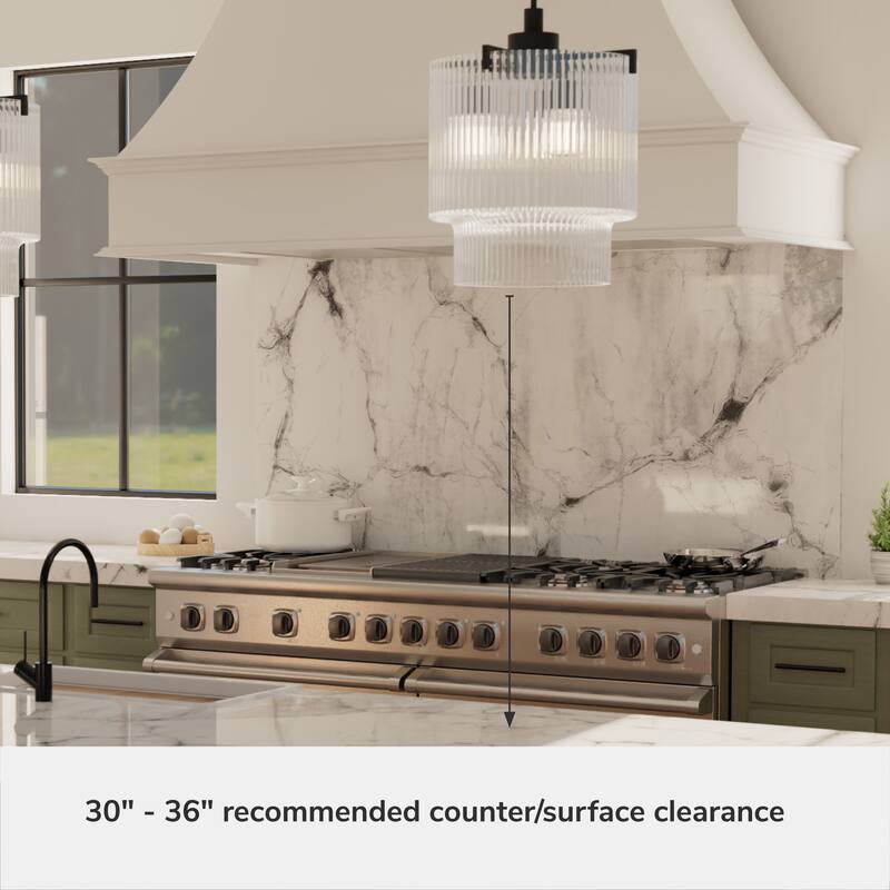 Hunter + Jasmine Roth Ontario Ribbed Glass Pendant Chandelier - Foyer, Dining Room, Kitchen Table or Island - Transitional, Glam