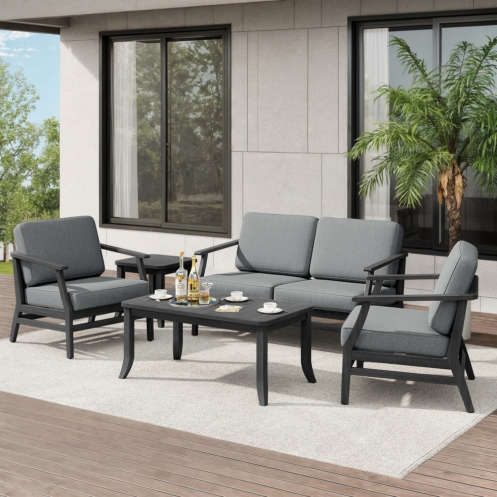 Teak Outdoor Patio Seating Set with Loveseat, Chairs and Tables (5-Piece)