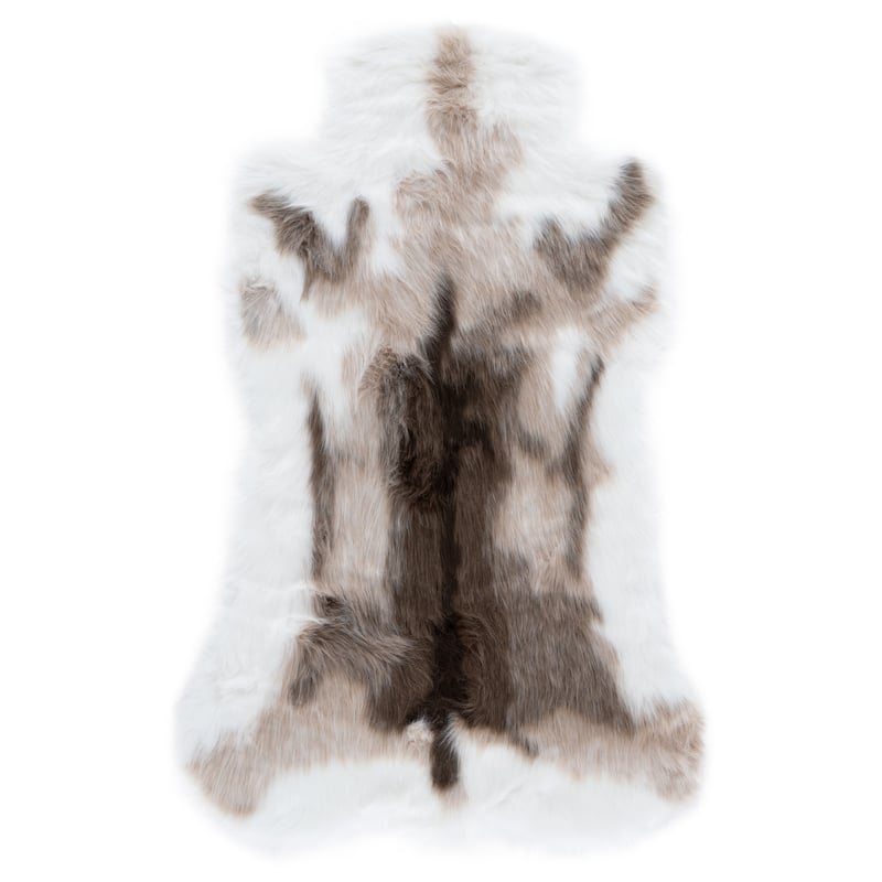 SAFAVIEH Faux Sheep Skin Hanife 2-inch Thick Shag Rug - 2' x 3' - Ivory/Brown
