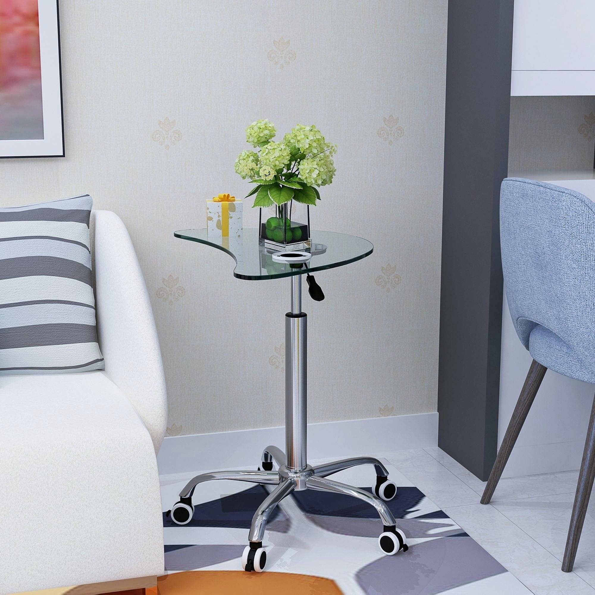 Adjustable height shop glass coffee table