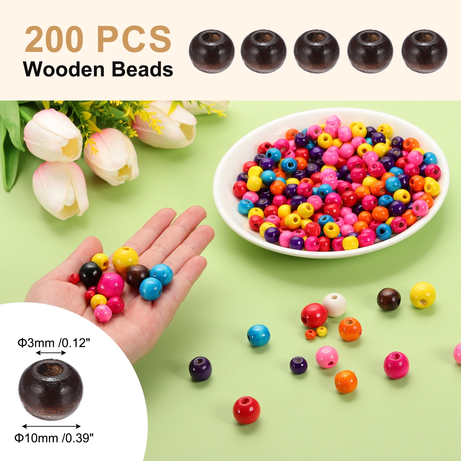 Wooden Beads for Craft Making, Beads Loose Spacer Beads for Macrame Jewelry Bracelet DIY Handmade