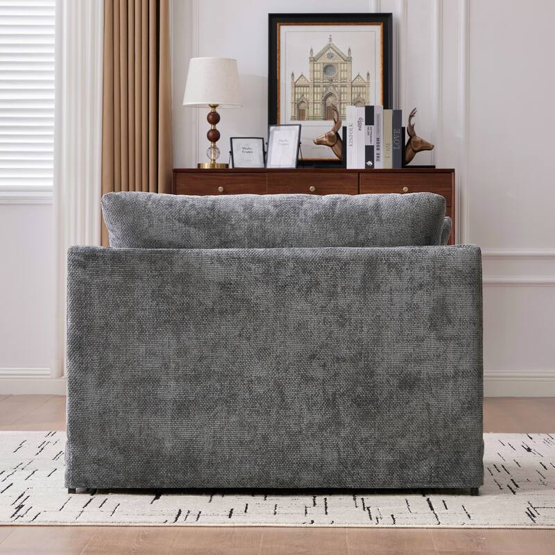 45.27" W Modern Chenille Armchair with Metal Legs, Upholstered Accent Chair with 2 Bolster Pillows for Living Room & Office