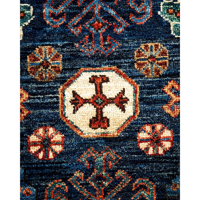 Overton Hand Knotted Wool Vintage Inspired Traditional Serapi Blue Runner Rug - 2' 7" x 11' 8"