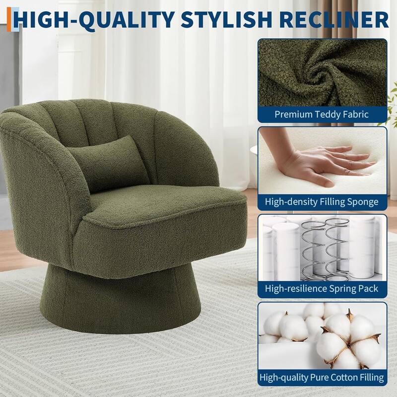 Velvet Upholstered 360° Swivel Accent Chair, Barrel Lounge Chair for Living, Bedroom Reading Nook