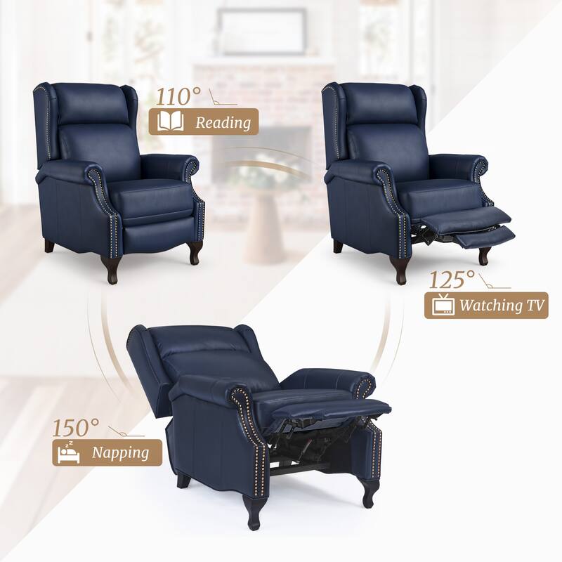 29.5-Inch Modern Recliner Chair,Genuine Leather Recliner With Comfortable Arms And Single Chair For Living Room,Beige/Blue/Brown