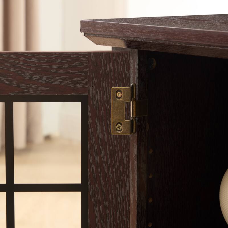 Modern TV Stand, Faux Stone Media Console Cabinet, Entertainment Center with 2-Door Storage, for Living Room, Cherry