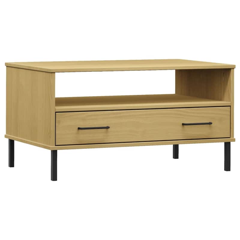 vidaXL Coffee Table Accent Side Sofa End Table with Metal Legs Solid Wood OSLO - 33.5" x 19.7" x 17.7"