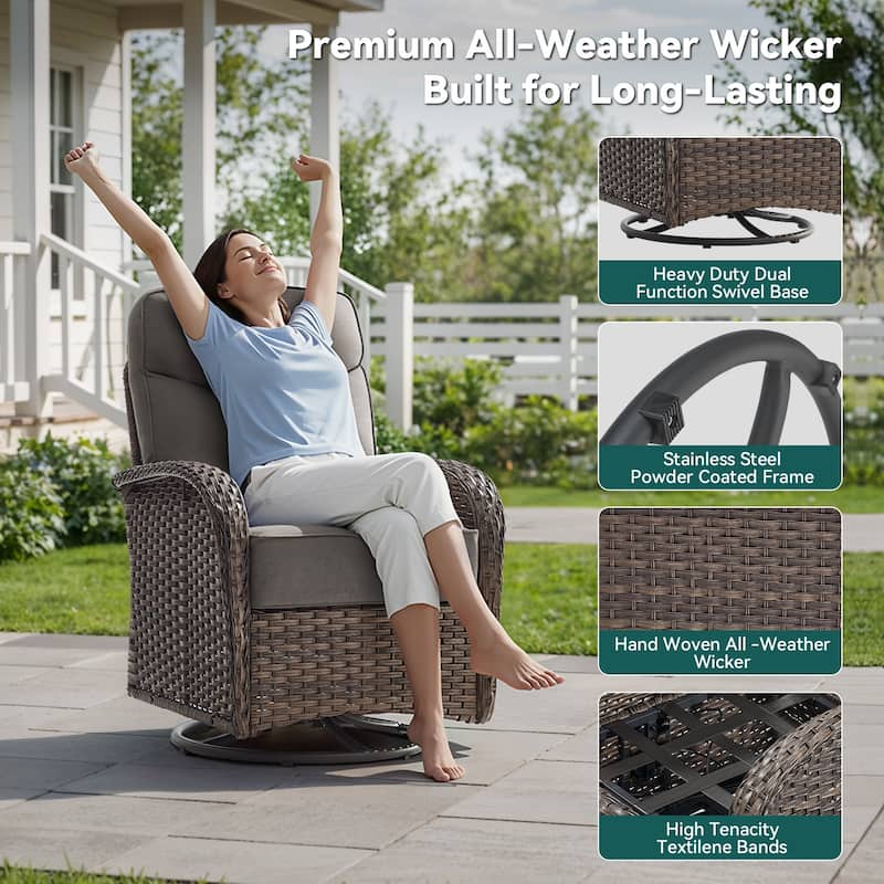 Pocassy Outdoor Sofa Swivel Chair and Ottman with 30in Fire Pit Table