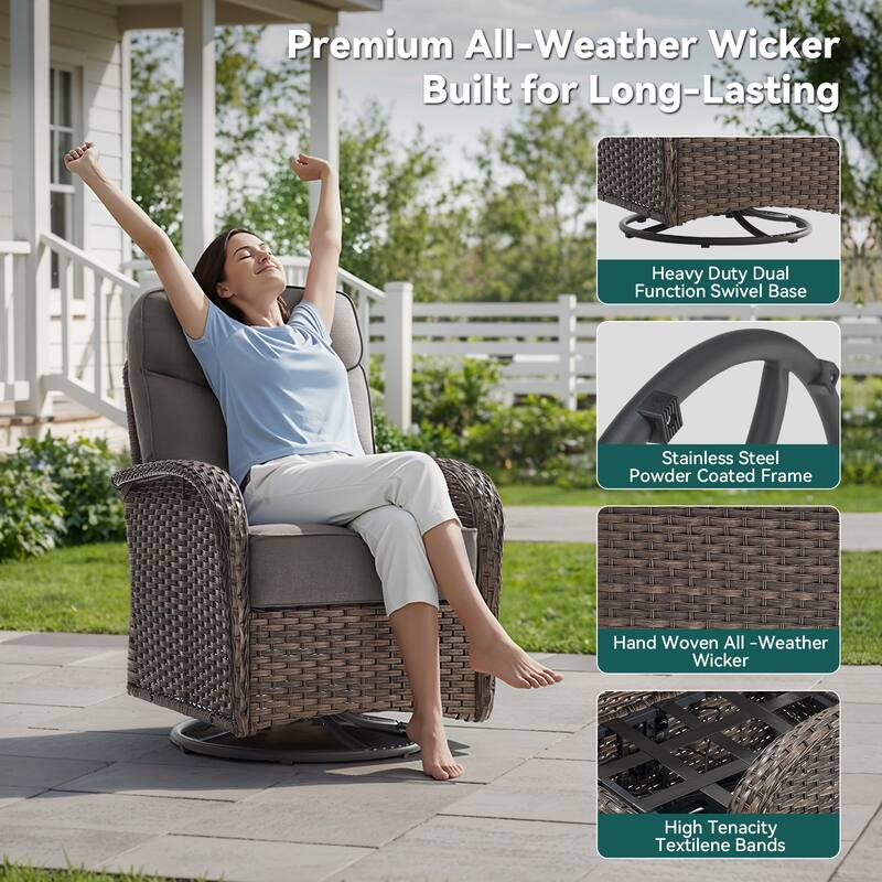 Pocassy Outdoor Sofa Swivel Chair and Ottman with Coffee Table