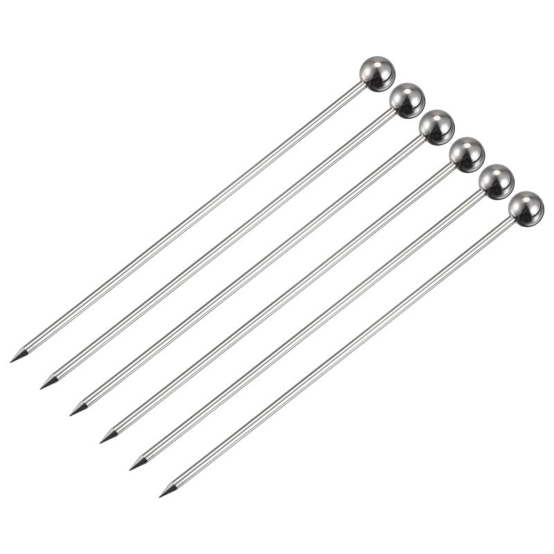 Metal Cocktail Picks 6Pcs, Reusable Cocktail Toothpick Ball Shape - Silver - 11 cm/ 4.3 inches